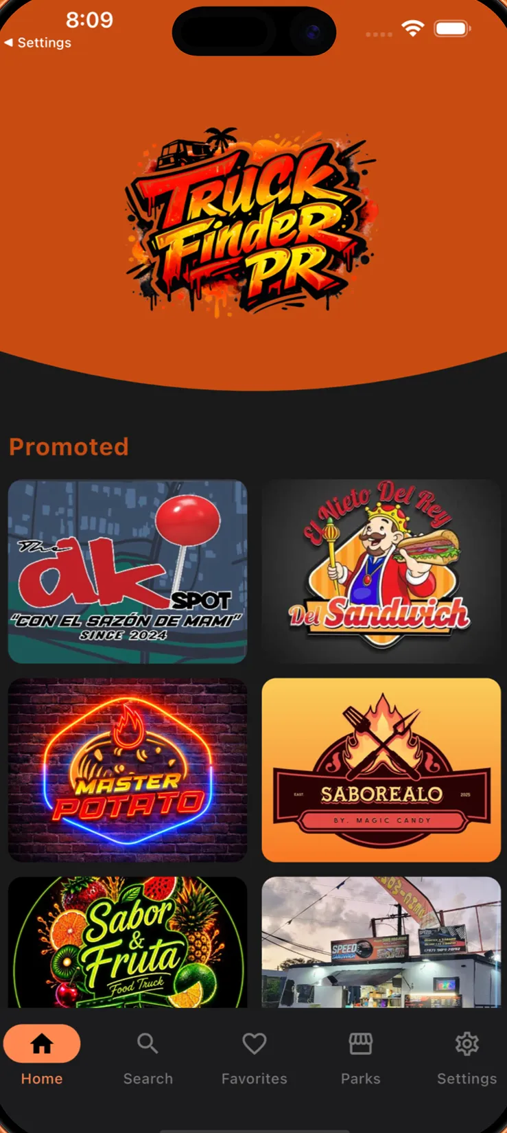 TruckFinderPR home with promoted food trucks