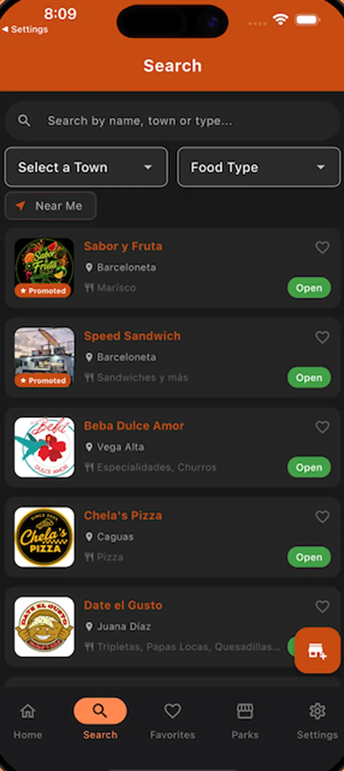 Search by name, town, food type or near me